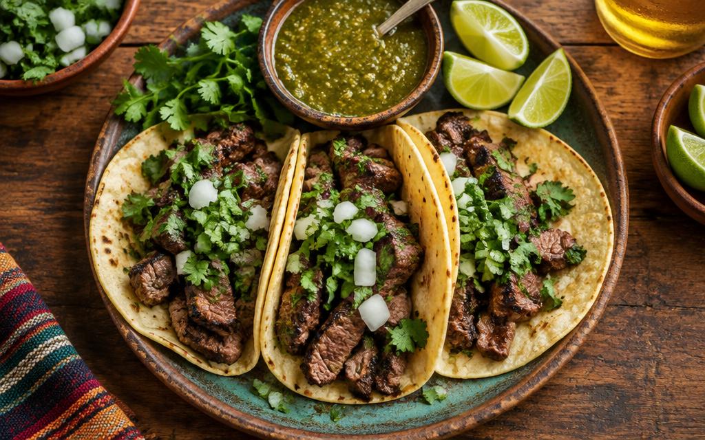 A plate of street tacos with salsa and lime